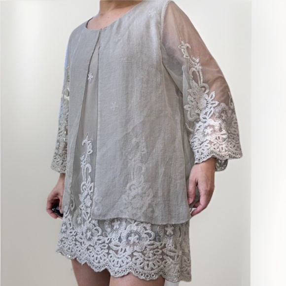 PAPA VANCOUVER SizeM Layered Organza Mesh Fully Embroidered Blouse Tunic Y2K 90s - Picture 1 of 14